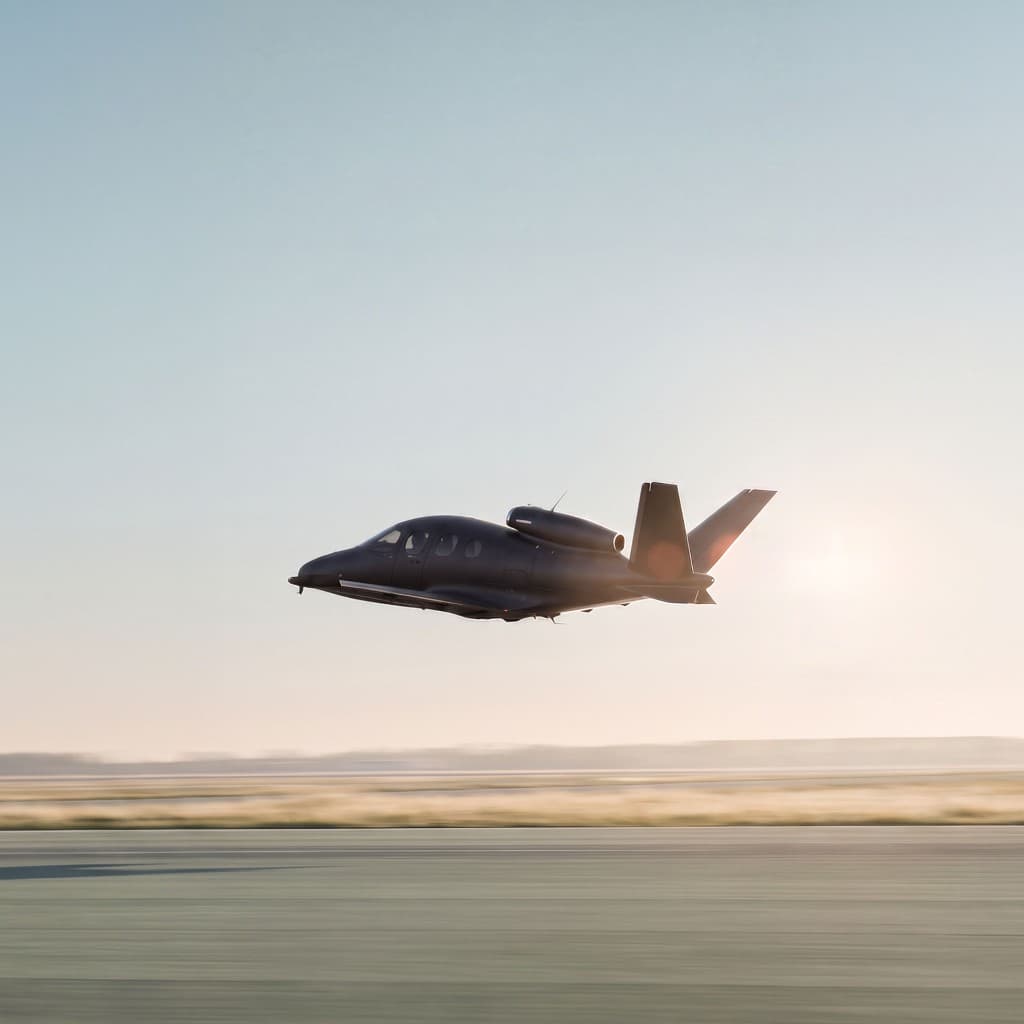 A Flyte Cirrus Vision Jet taking off at sunrise
